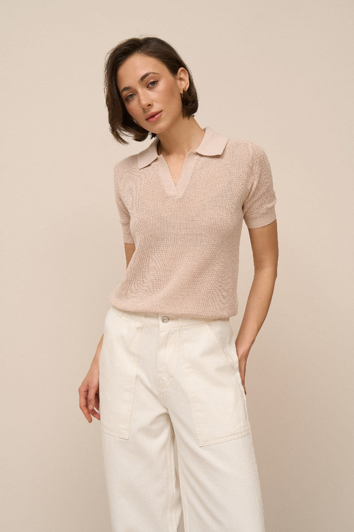 Beige Knit Polo T-shirt - SOLMAR
