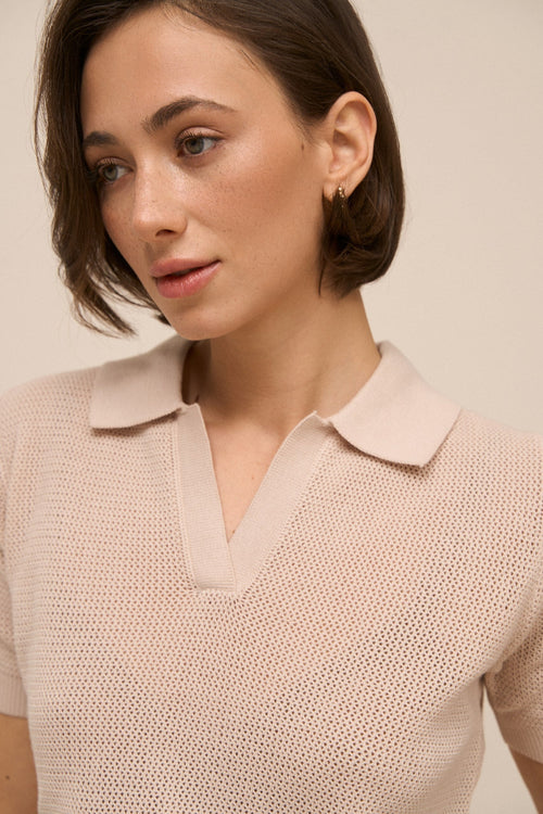 Beige Knit Polo T-shirt - SOLMAR