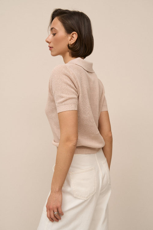 Beige Knit Polo T-shirt - SOLMAR