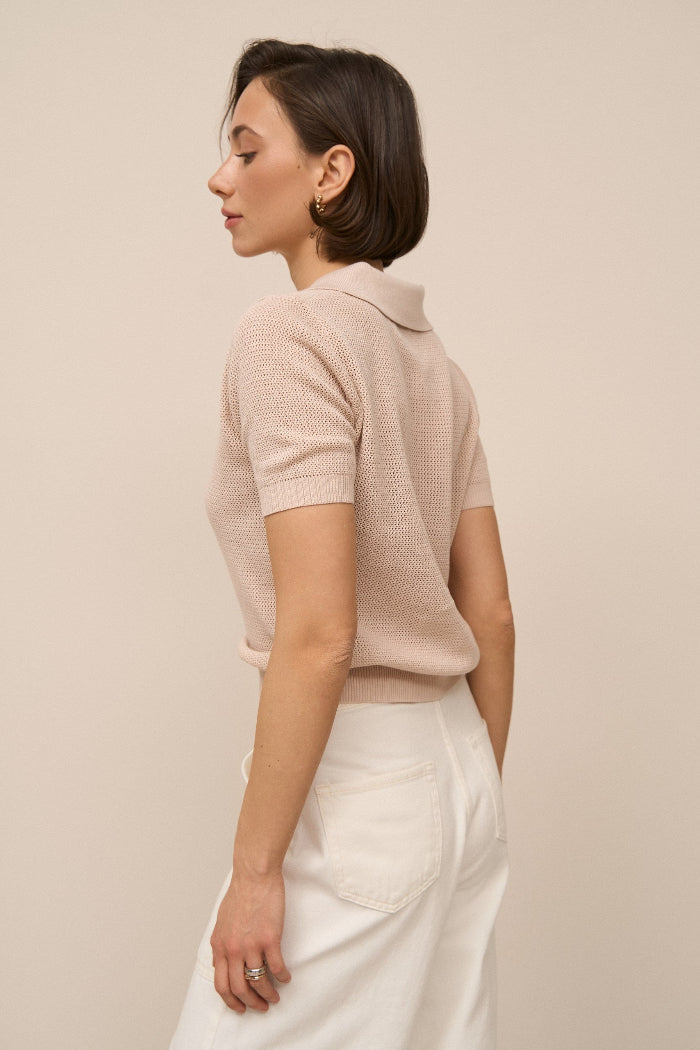 Beige Knit Polo T-shirt - SOLMAR