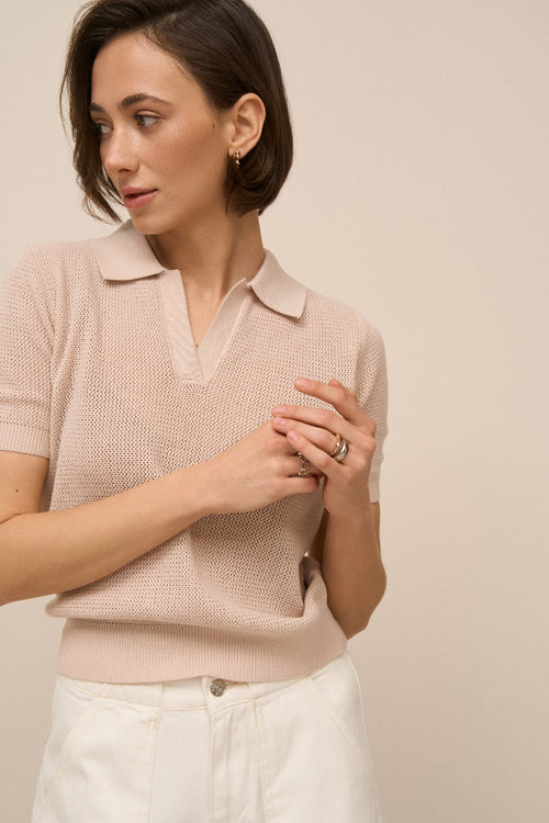 Beige Knit Polo T-shirt - SOLMAR