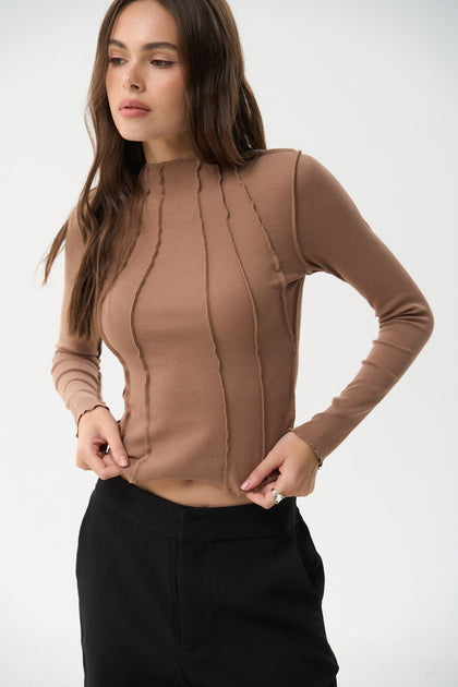 Beige Long Sleeve Top with Reversed Seams - SOLMAR