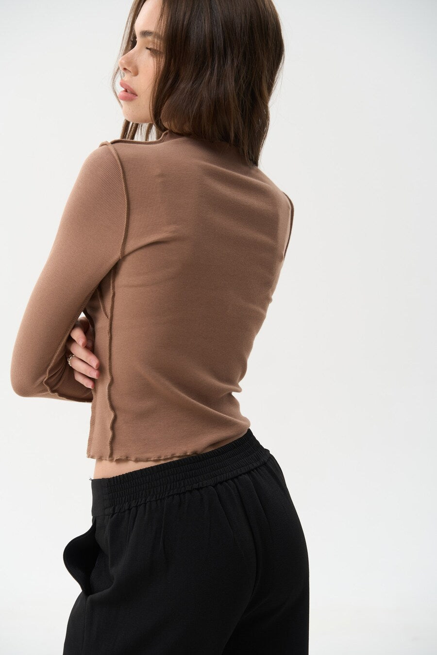 Beige Long Sleeve Top with Reversed Seams - SOLMAR
