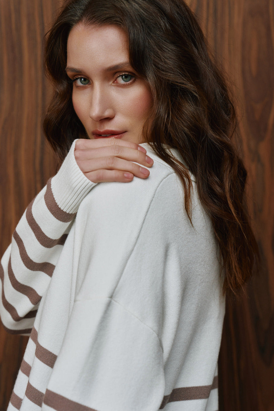 Beige Striped Polo Sweater - SOLMAR