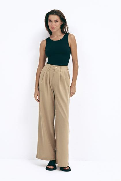 Beige Wide Leg Pants - SOLMAR