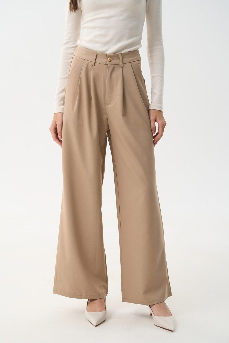 Beige Wide Leg Pants - SOLMAR