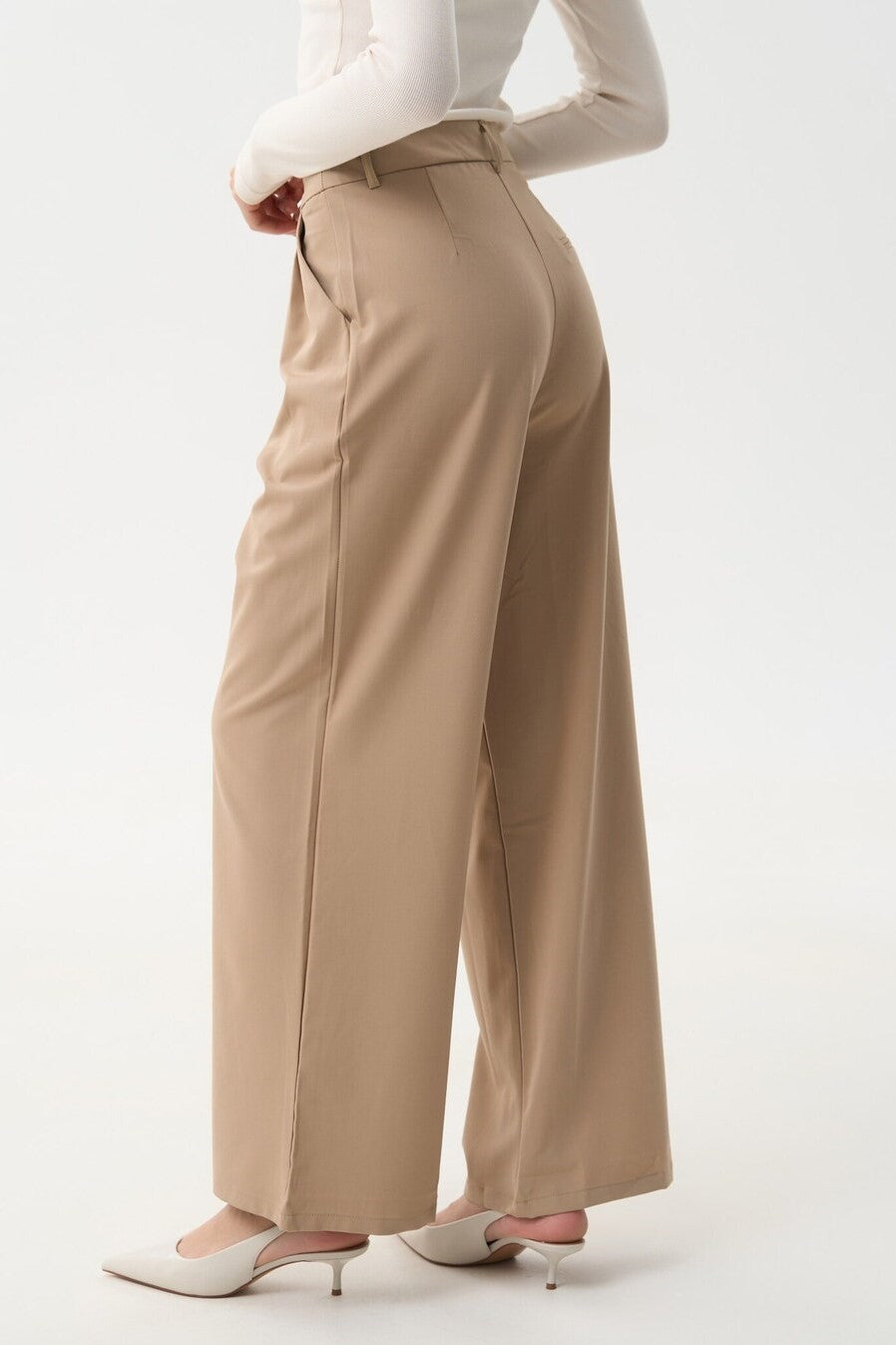 Beige Wide Leg Pants - SOLMAR