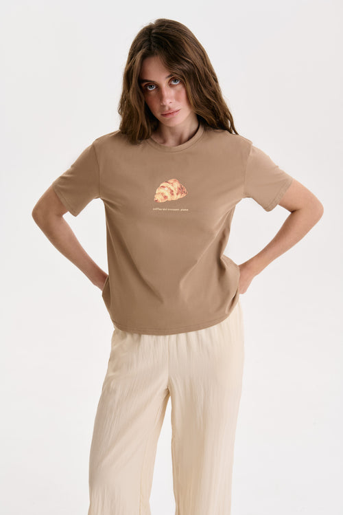 Beige Yummy Print T-shirt - SOLMAR