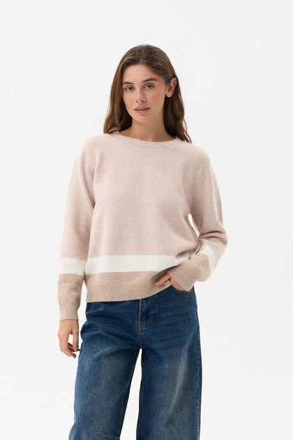Beige Color Block Knit Sweater - SOLMAR