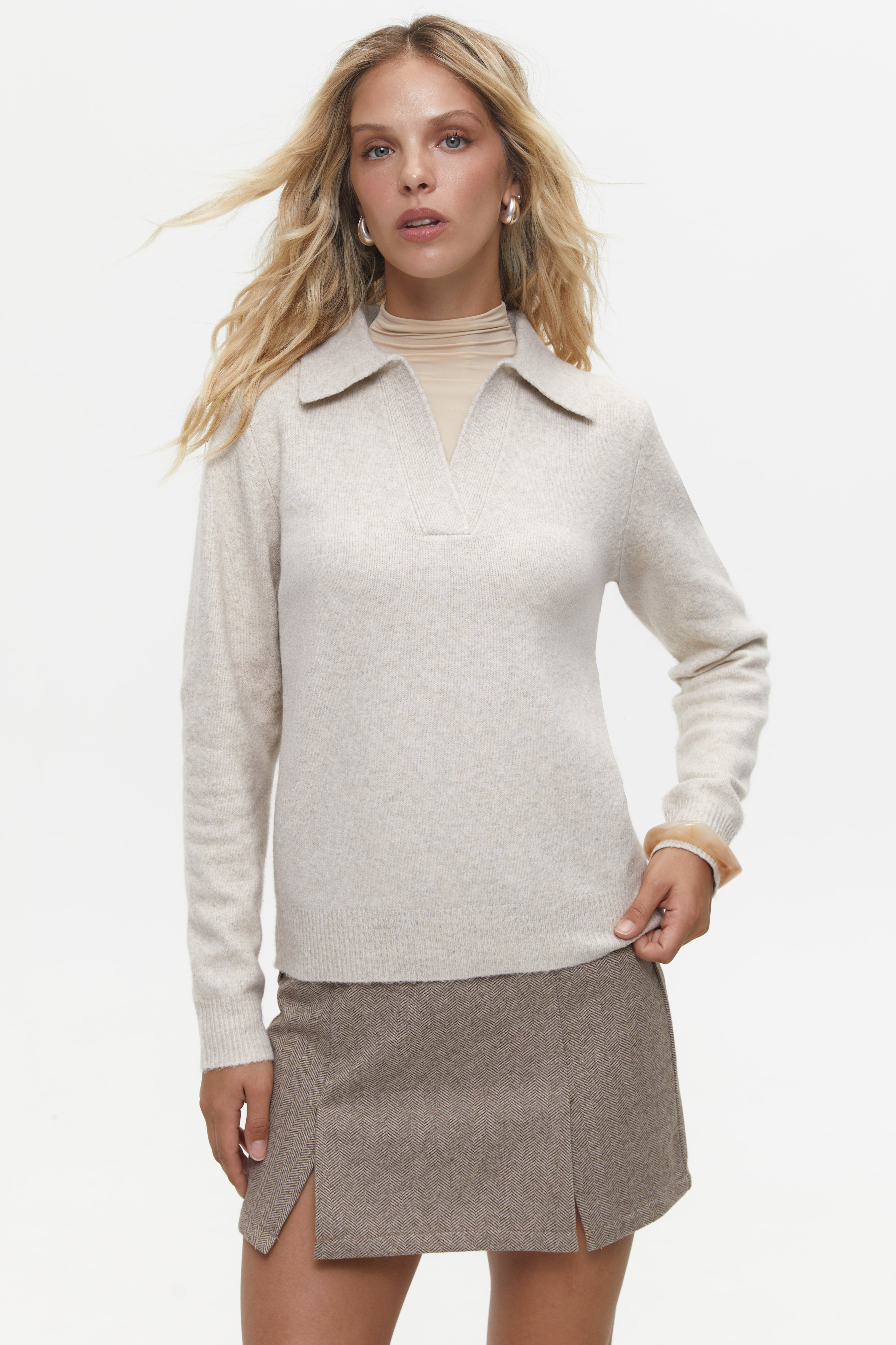 Beige Polo Sweater