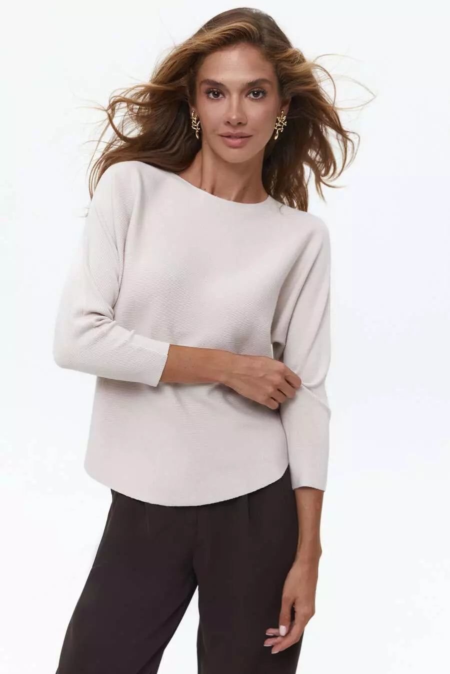 Beige Basic Relaxed-Fit Jumper