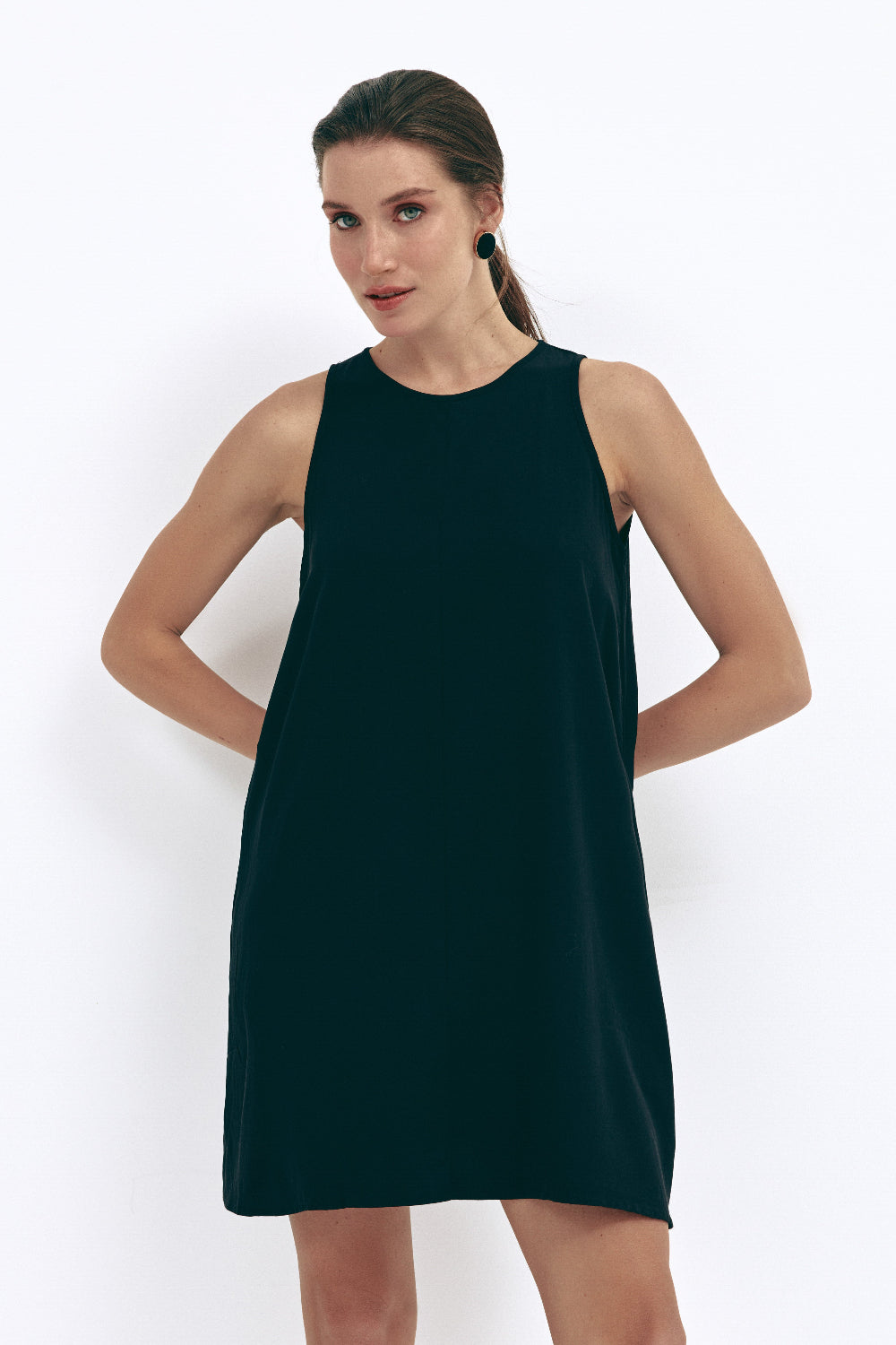 Black Loose-fit Mini Dress with Pockets SOLMAR Black Loose-fit Mini Dress with Pockets SOLMAR