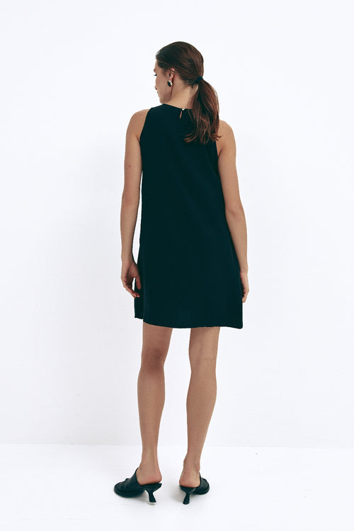 Black Loose-fit Mini Dress with Pockets - SOLMAR