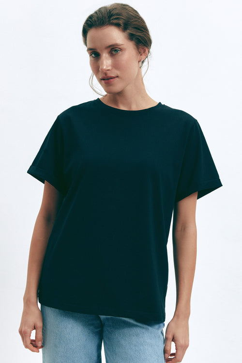 Black Oversized Roll Up Sleeve T-Shirt - SOLMAR