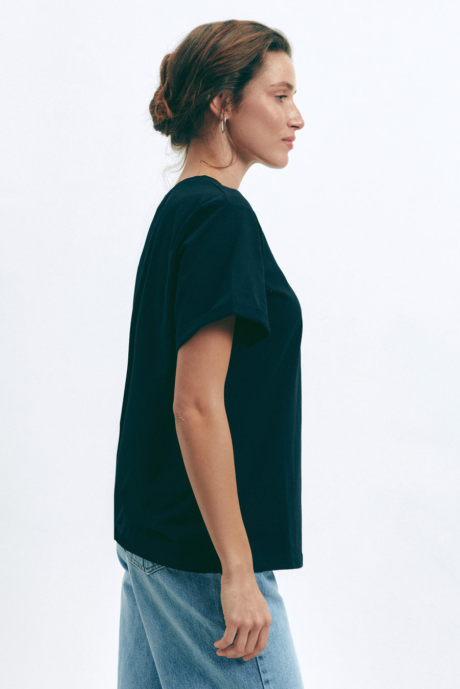 Black Oversized Roll Up Sleeve T-Shirt - SOLMAR