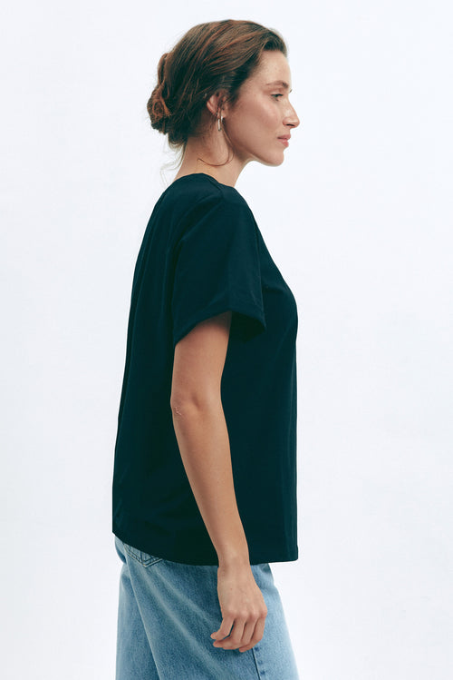 Black Oversized Roll Up Sleeve T-Shirt - SOLMAR