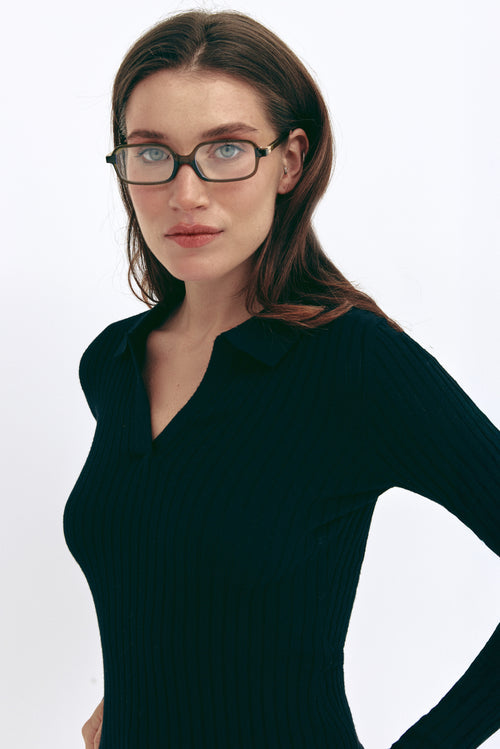Black Polo Collar Long Sleeve - SOLMAR