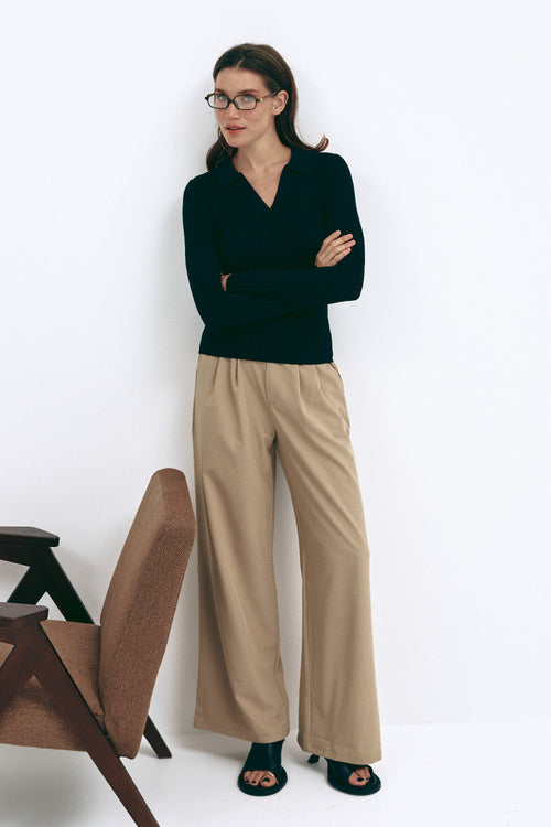 Black Polo Collar Long Sleeve - SOLMAR