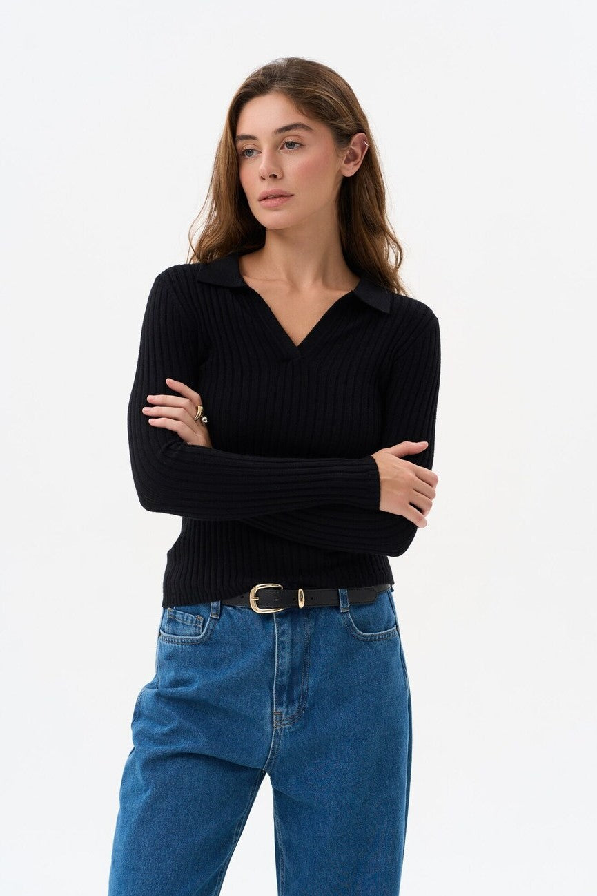 Sweater polo in color black - SOLMAR