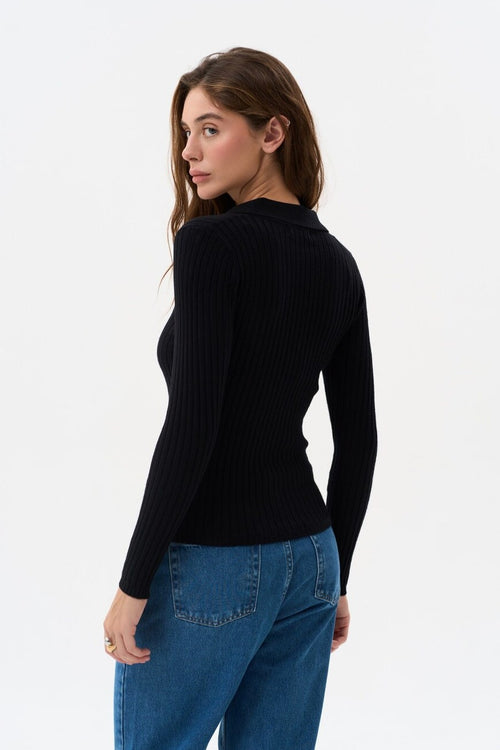 Sweater polo in color black - SOLMAR