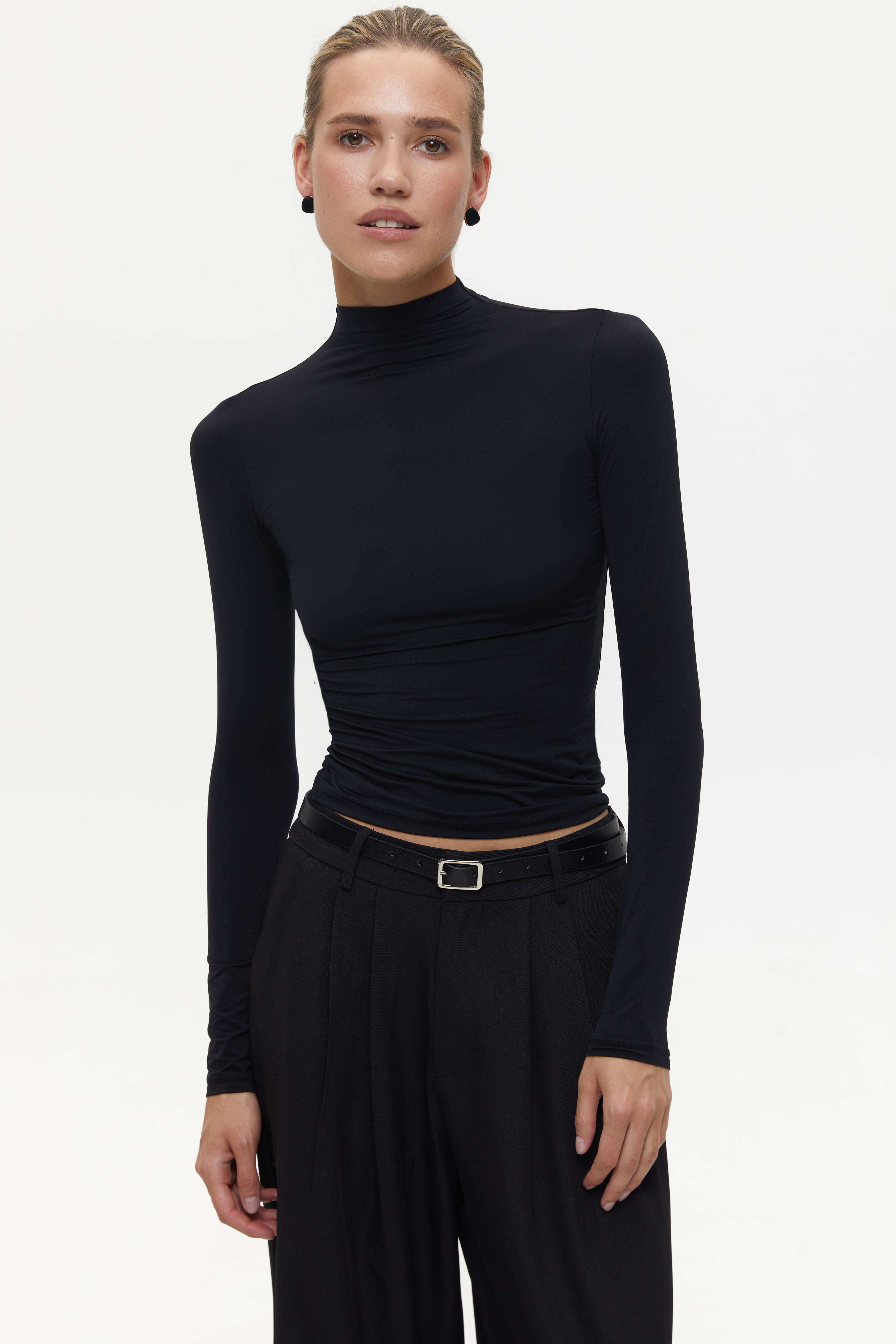 Black High Neck Long Sleeve Top