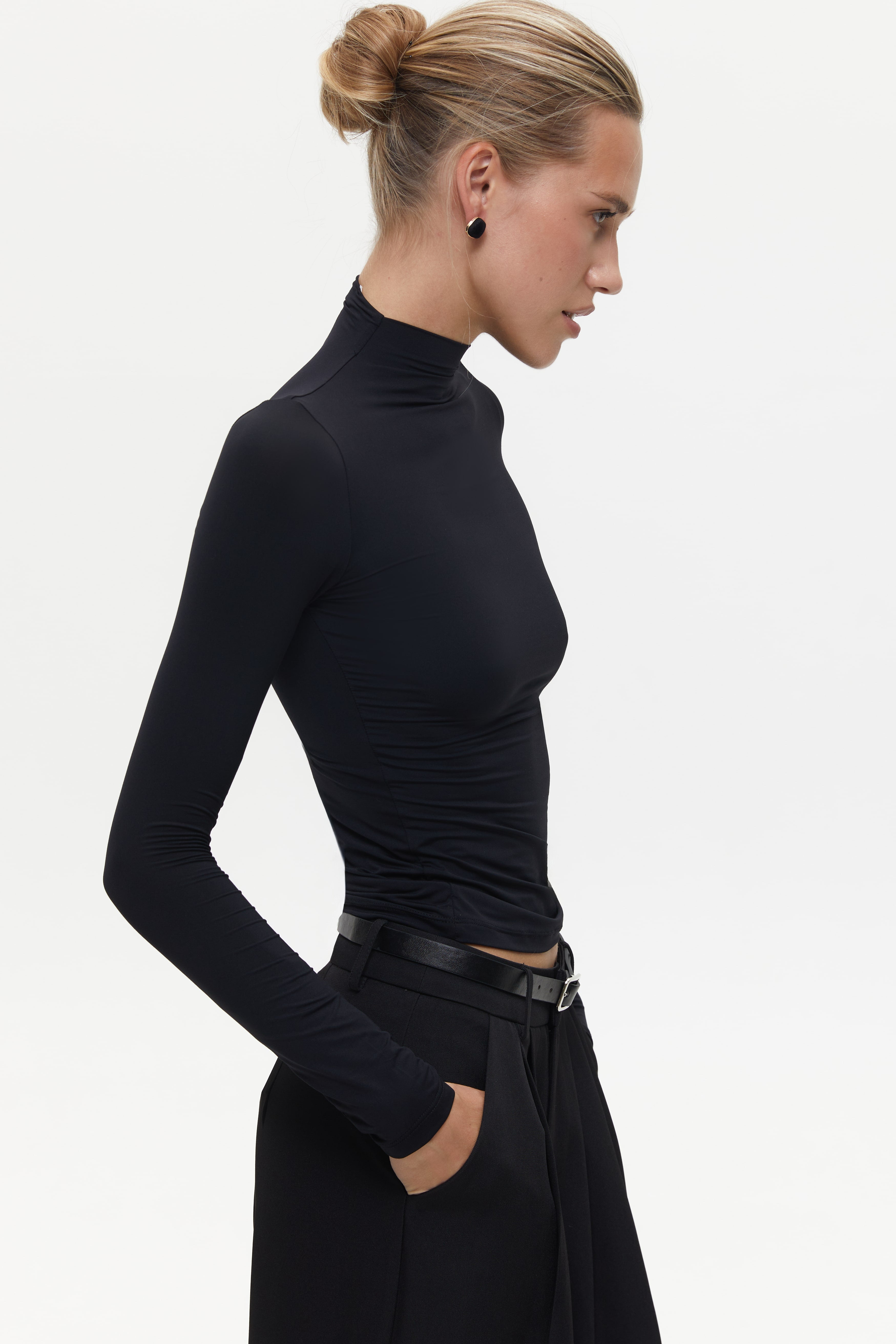 Black High Neck Long Sleeve Top