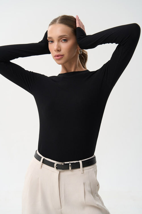 Black Long Sleeve Viscose Shirt - SOLMAR