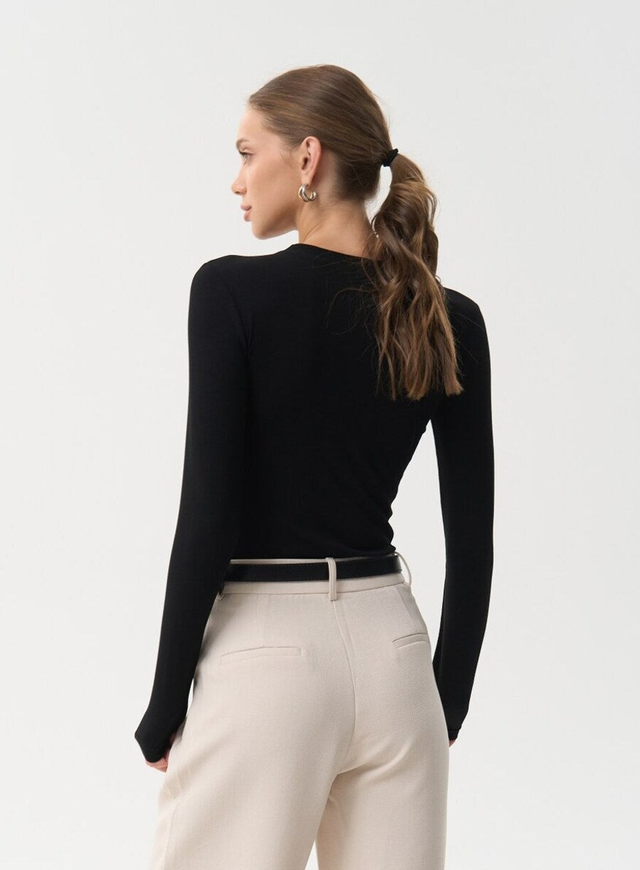 Black Long Sleeve Viscose Shirt - SOLMAR