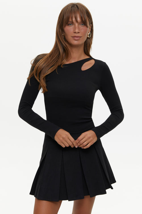 Black Asymmetric Neckline Long Sleeve Top