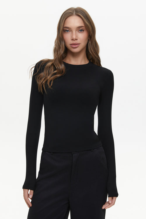 Basic Basic viscose long-sleeve top, Black