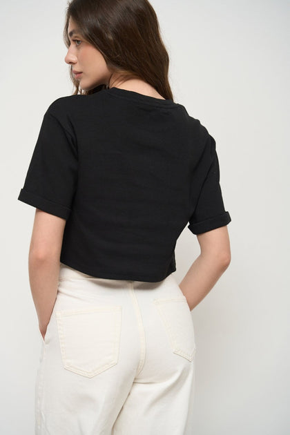 Black Oversized Cropped T-Shirt - SOLMAR