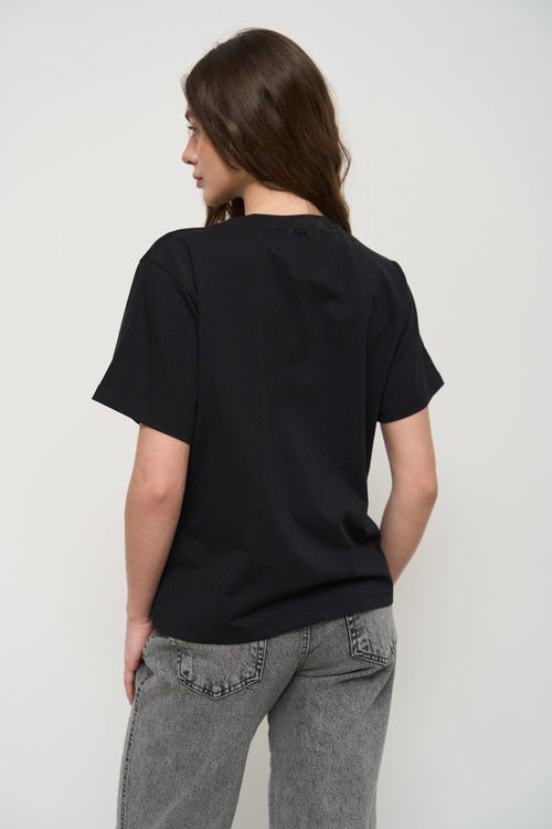 Black T-Shirt with Decorative Seams - SOLMAR