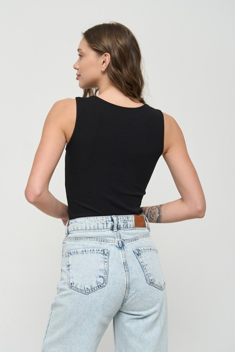 Black Tank Top with Asymmetric Neck - SOLMAR