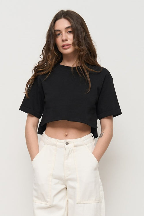 Black Oversized Cropped T-Shirt - SOLMAR