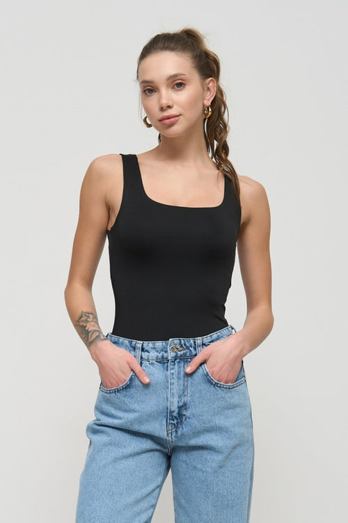 Black Square Neck Tank Top - SOLMAR