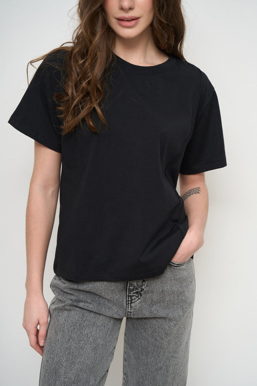 Black T-Shirt with Decorative Seams - SOLMAR