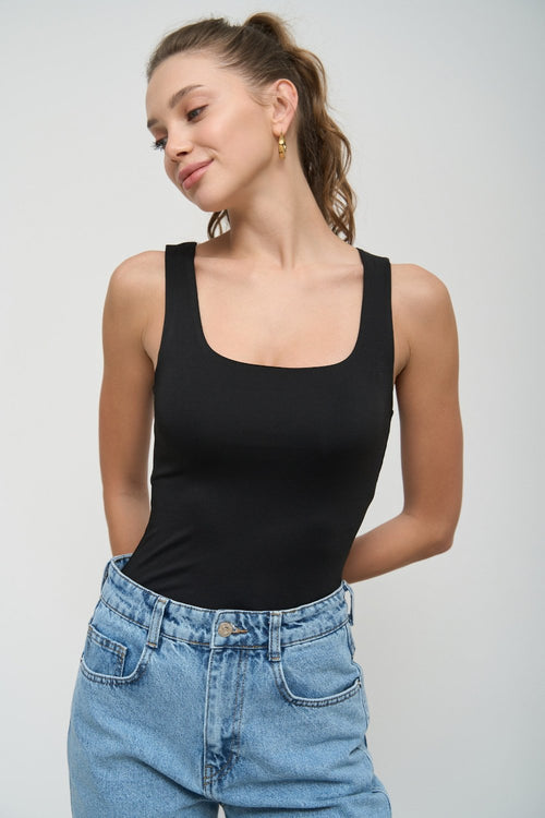 Black Square Neck Tank Top - SOLMAR