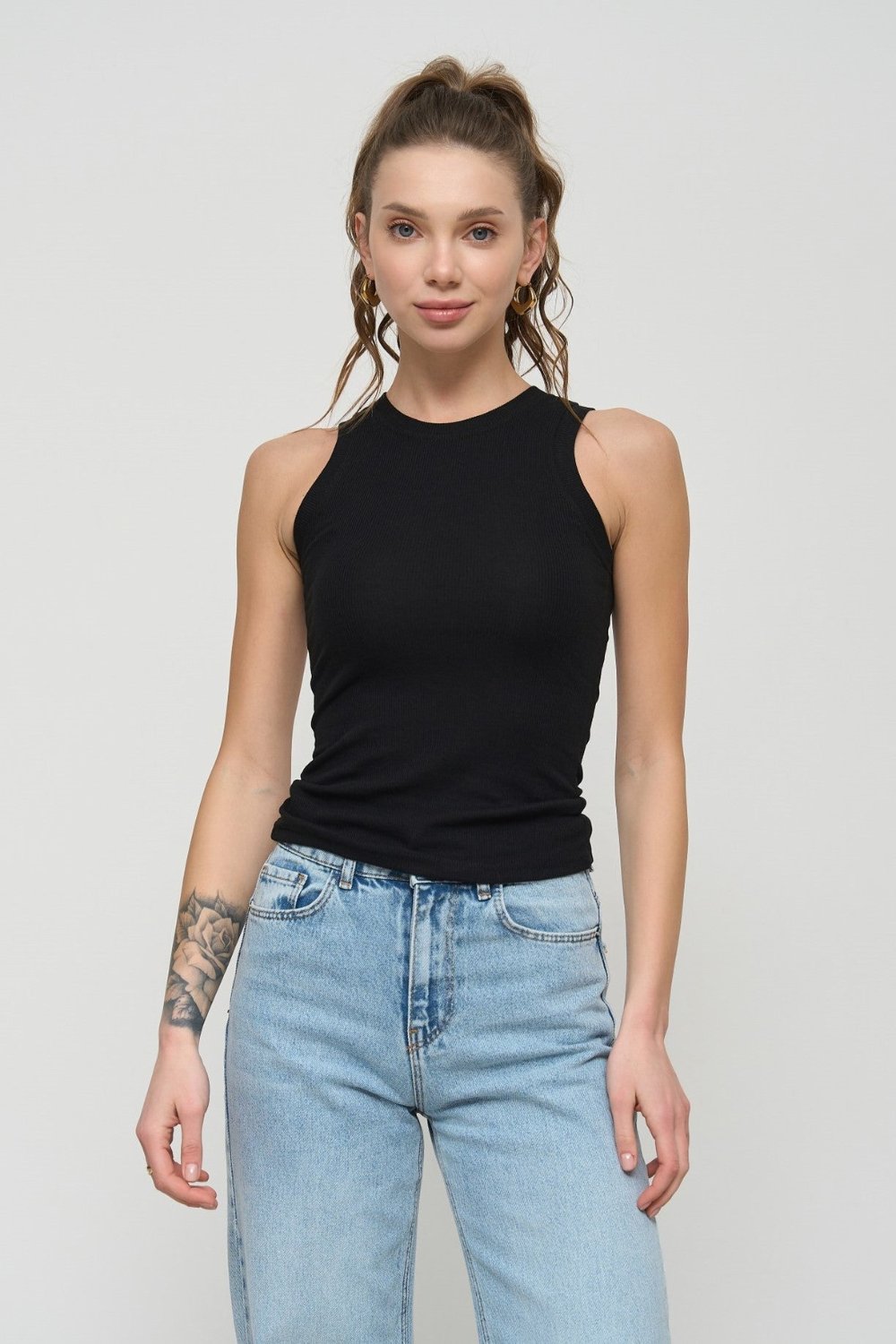 Black Fine Ribbed Tank Top