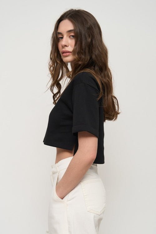 Black Oversized Cropped T-Shirt - SOLMAR