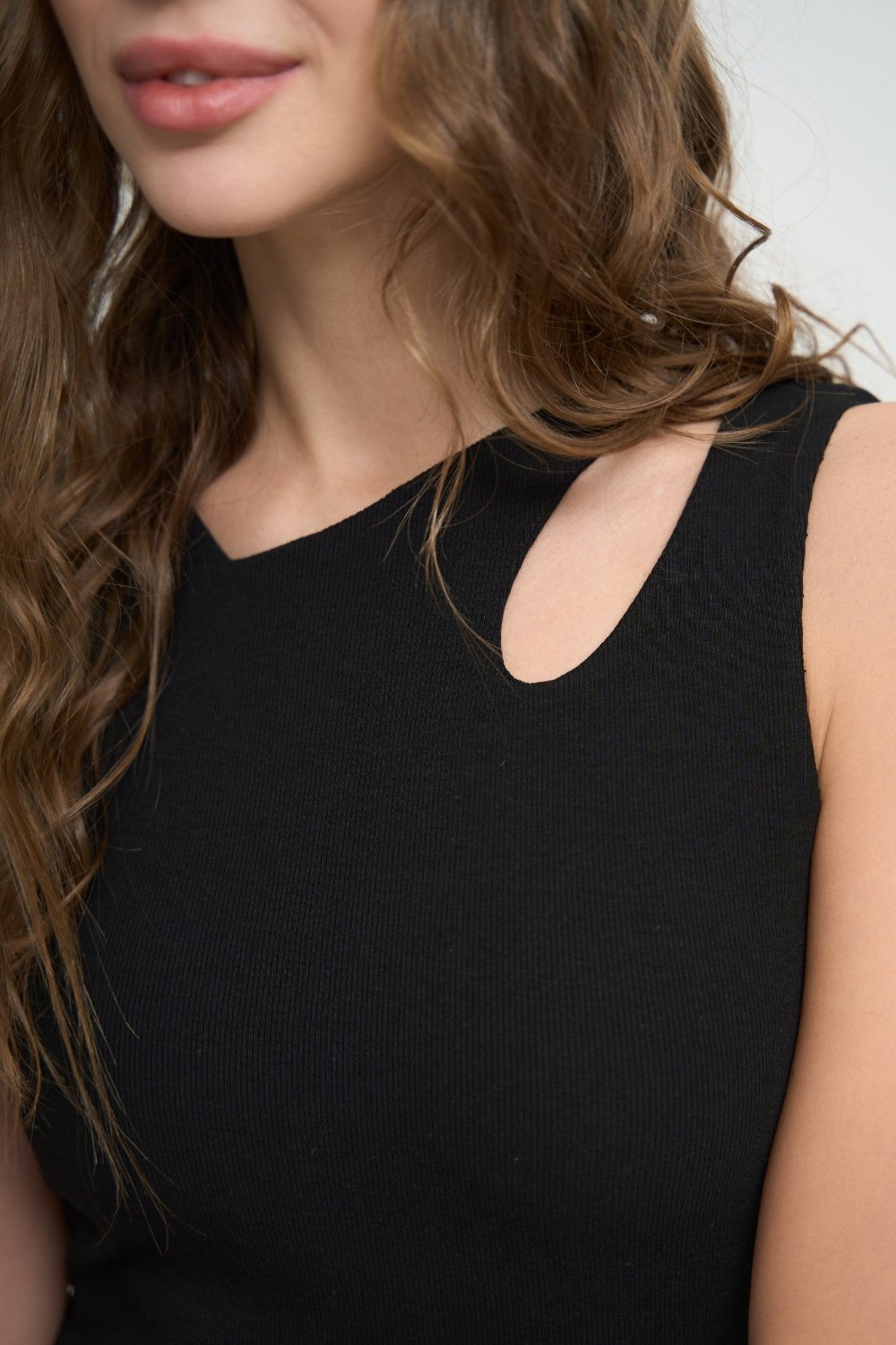 Black Tank Top with Asymmetric Neck - SOLMAR