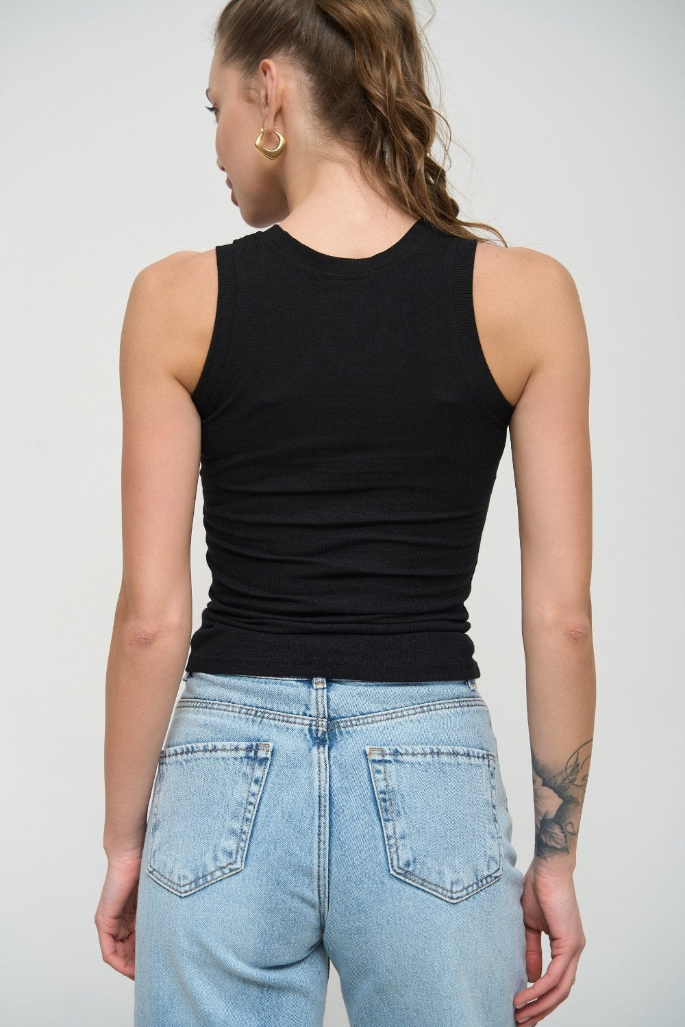 Black Fine Ribbed Tank Top - SOLMAR