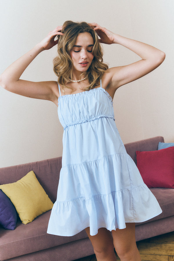 SOLMAR Blue Baby Doll Dress for Women, XL