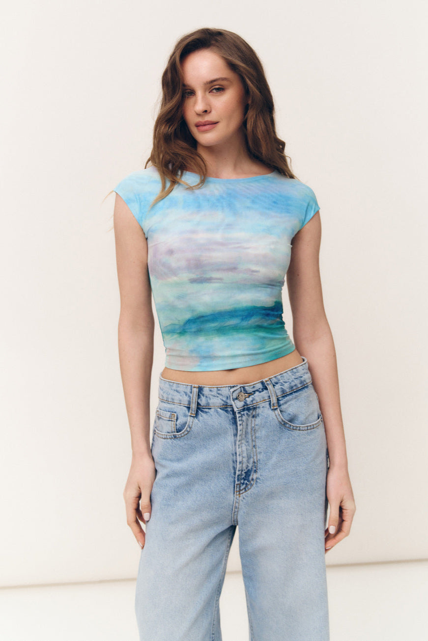 Blue Gradient Effect Mesh T-shirt - SOLMAR