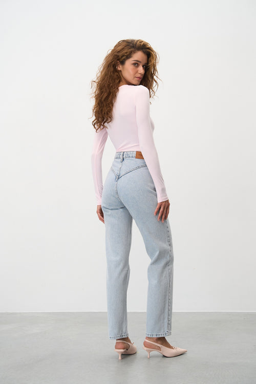 Blue High Rise Straight Leg Jeans