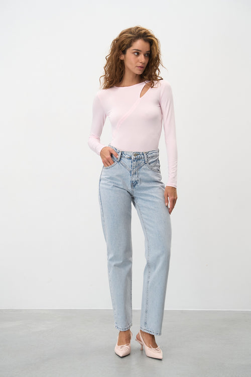 Blue High Rise Straight Leg Jeans