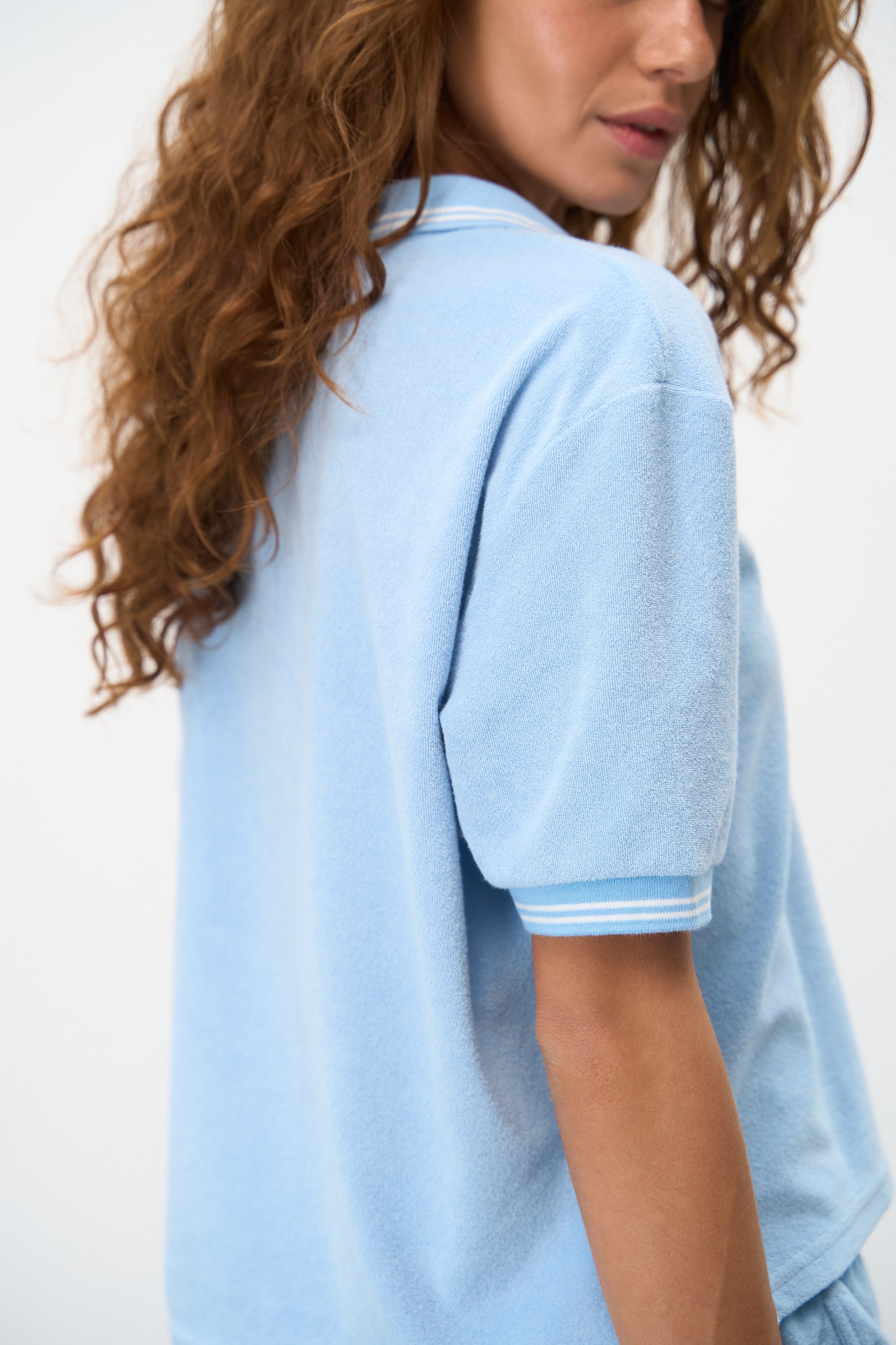 light blue women's fitted short sleeve polo dress shirt Frat Frocket Light Blue Argyle Pocket Fitted Women's Polo Shirt NWOT L