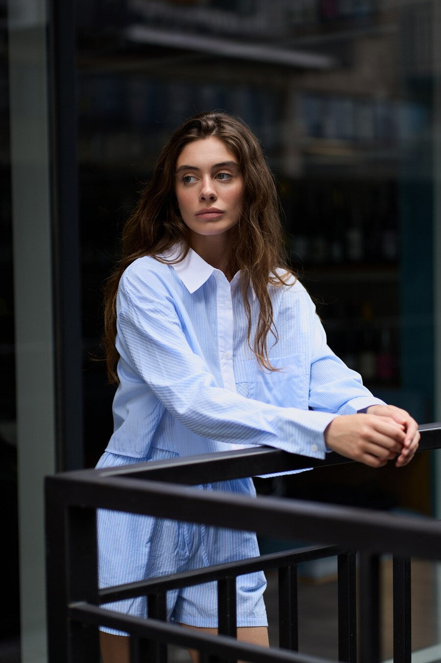 Blue Stripe Cropped Shirt - SOLMAR