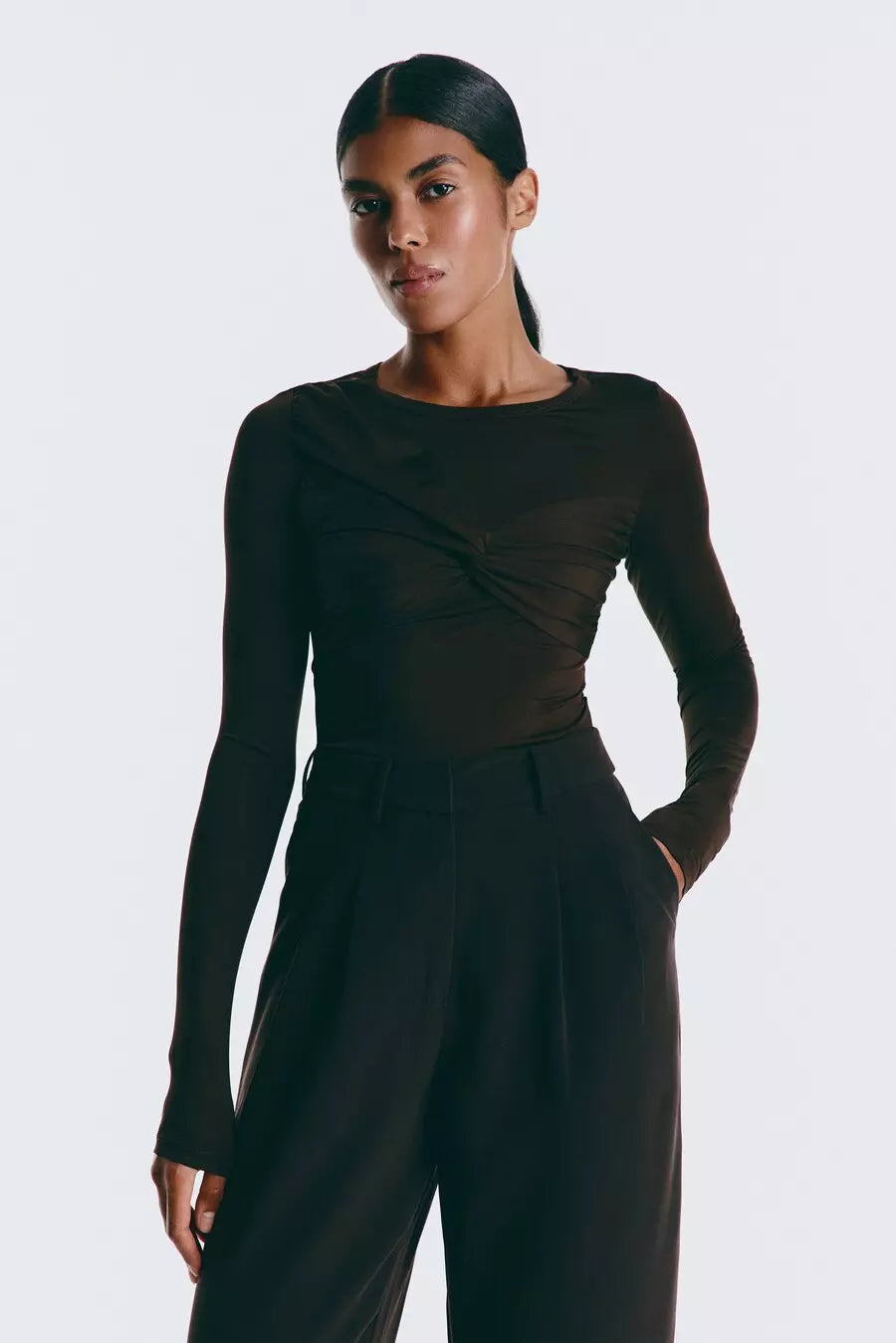Brown Draped Bodysuit