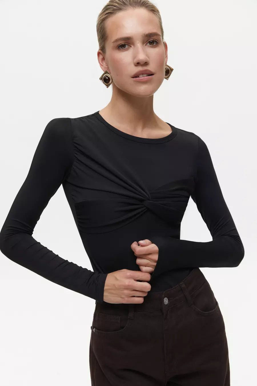 Black Draped Bodysuit
