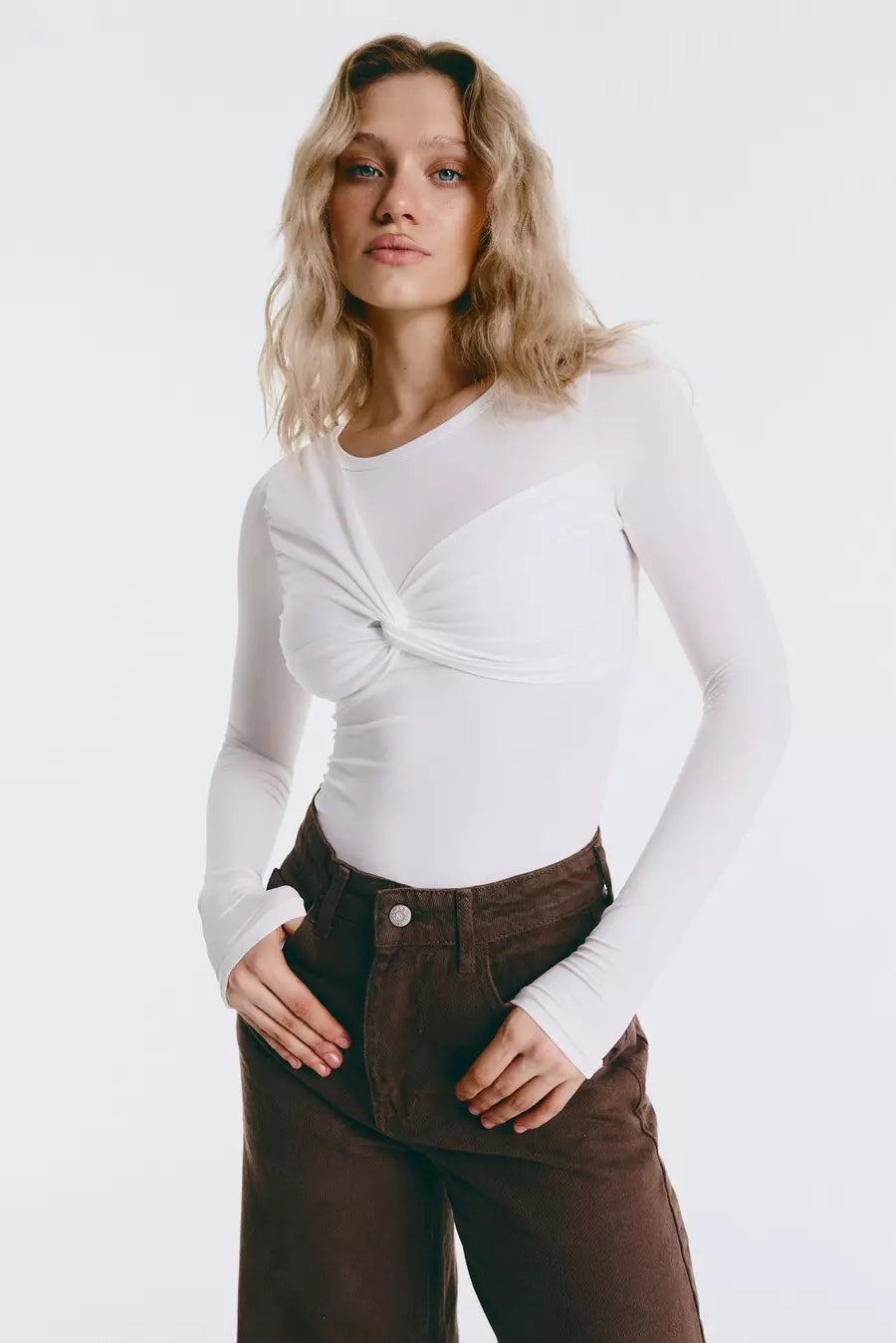 White Draped Bodysuit